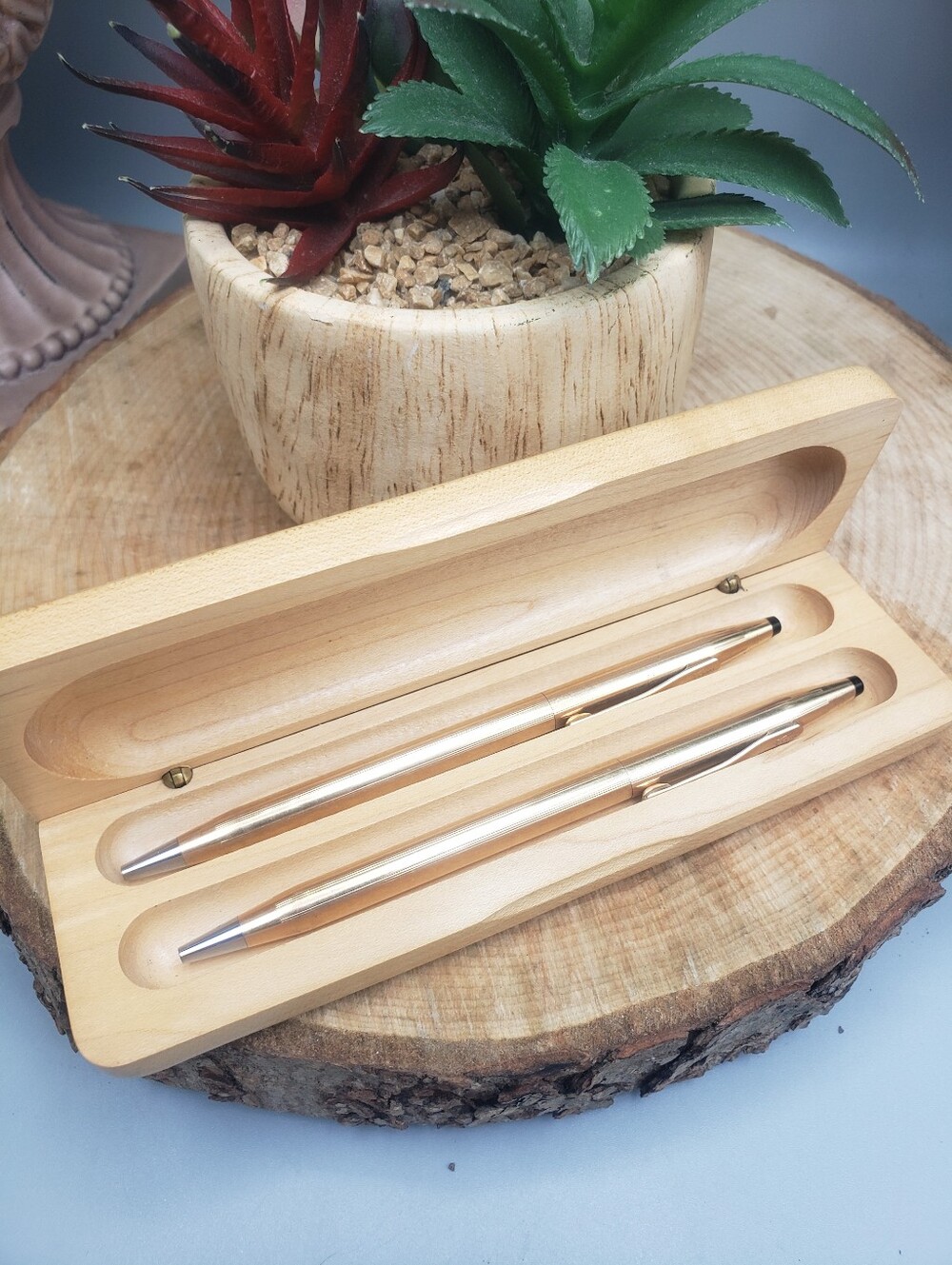 CROSS 14k Gold Filled Century Pen & Mechanical Pencil in Wooden Box Gift Set